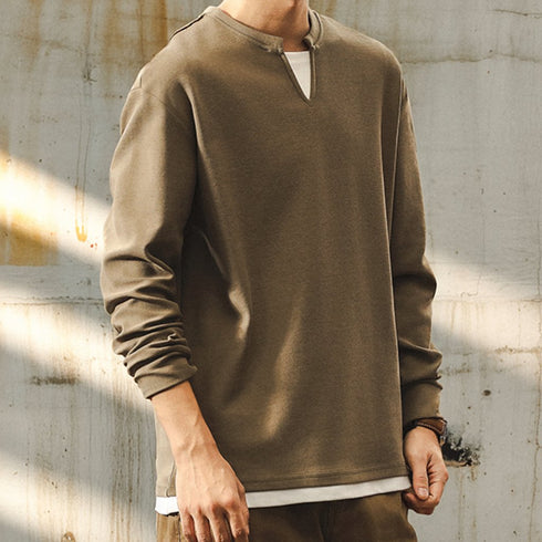 Clean Silhouette Slit Neck Long Sleeve P1362