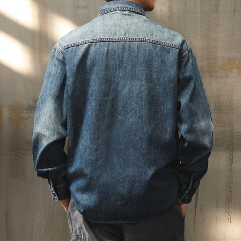 Line Panel Accent Denim Long Shirt P1671