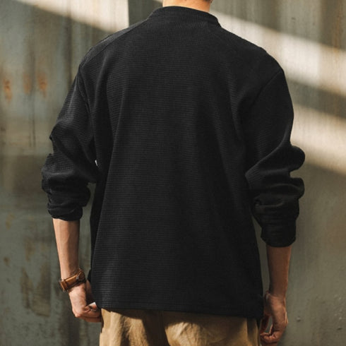 Classic Silhouette Waffle Zip Long Sleeve Top P1363