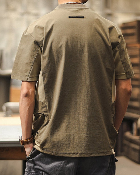 バイカラーデザインサイドポケット半袖Tシャツ P1454