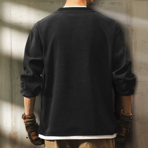 【OUTLET/即納】フェイクツーピースワッフル長袖Tシャツ P1665