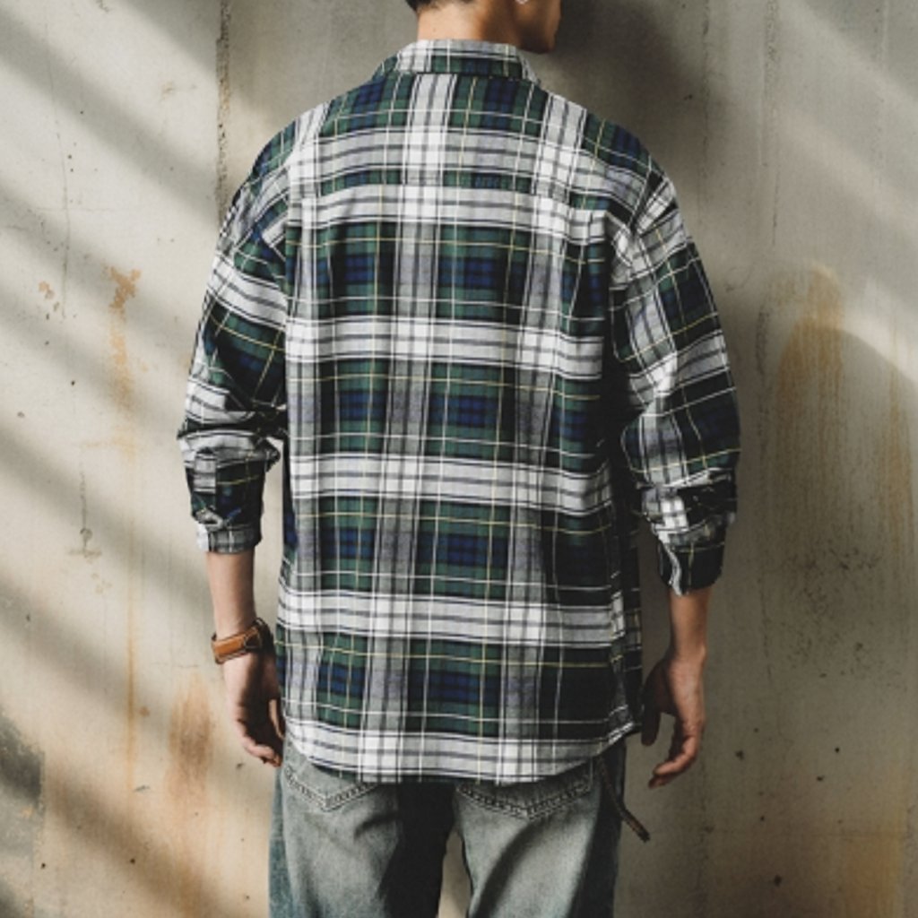 Double Pocket Mixed Check Shirt P1622 – PEAK BLUE (ピークブルー)