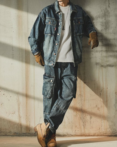 Work Utility Cargo Denim Pants P1538