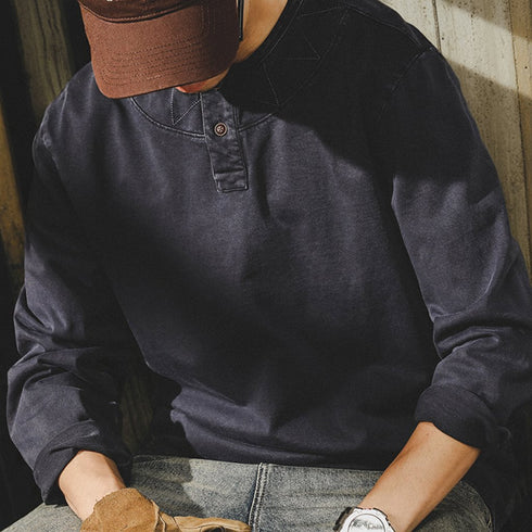 Henley Neck Classic Design Long Sleeve T-Shirt P1738