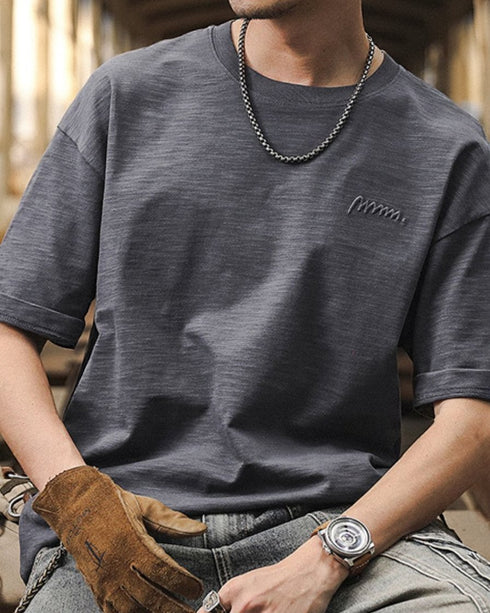 Monotone Detail Simple Short Sleeve T-Shirt P1389