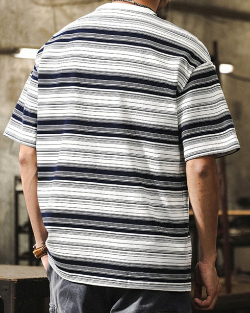 Navy Border Simple Short Sleeve T-shirt P1438