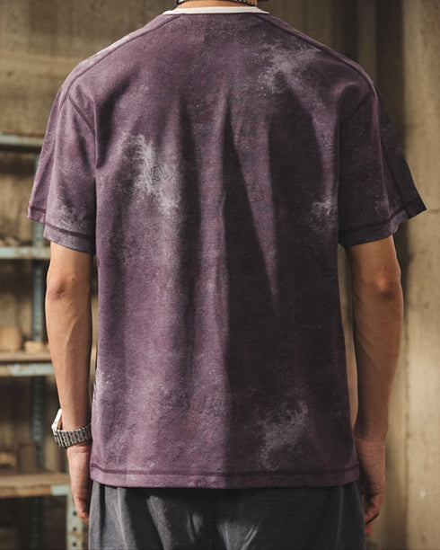 Washed Color Split Neck Short Sleeve T-Shirt P1421