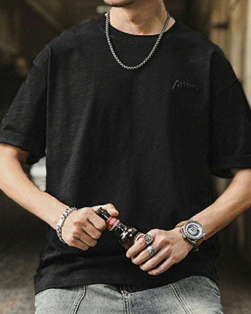 Monotone Detail Simple Short Sleeve T-Shirt P1389