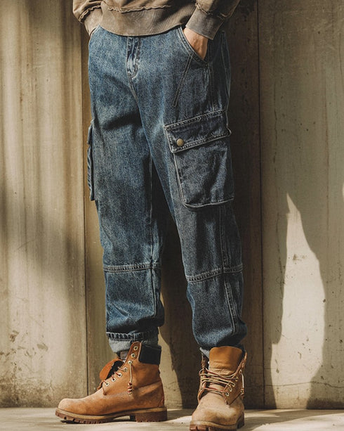Work Utility Cargo Denim Pants P1538