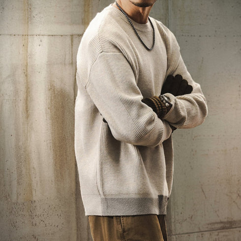 Rib Texture Crew Neck Knit Sweater P1649