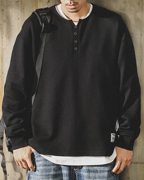 Work Taste Button Detail Long Sleeve Cutsew P1573