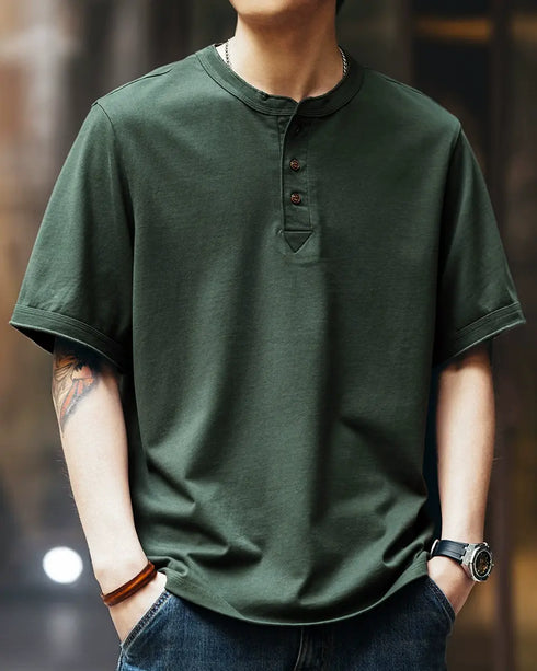 Minimal Button Front Design Short Sleeve T-Shirt P1348