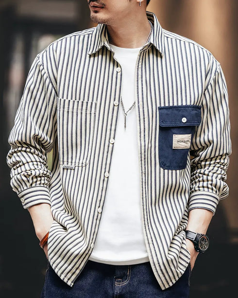 Vintage Style Stripe Work Shirt P1335
