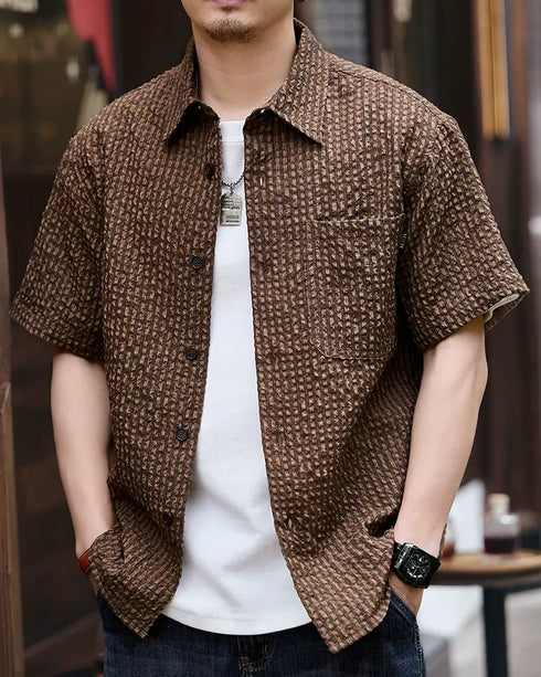 Waffle Texture Short Sleeve Shirt P1337