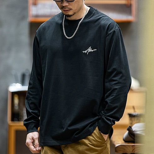 Embroidery Long-sleeved Loose Round Neck T-shirt P0518