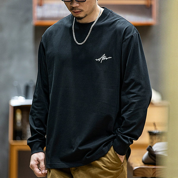 Embroidery Long-sleeved Loose Round Neck T-shirt P0518