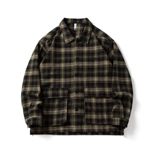 Cotton Long-sleeved Loose Plaid Shirt P0525