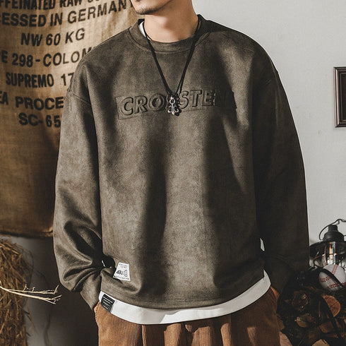 Suede 3D Steel Print Padded Sweatshirt P0620