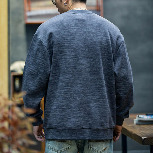 American Print Long-Sleeved Loose Round Neck T-shirt P0418