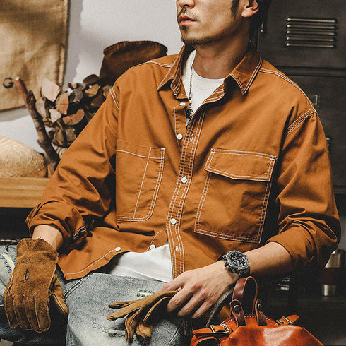 Simple White Stitch long-sleeved shirt P0107