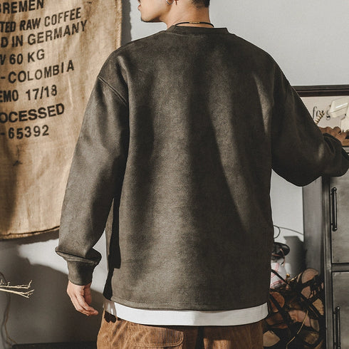 Suede 3D Steel Print Padded Sweatshirt P0620