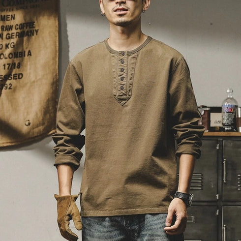 Vintage Long Sleeve Loose Collar T-Shirt P0630