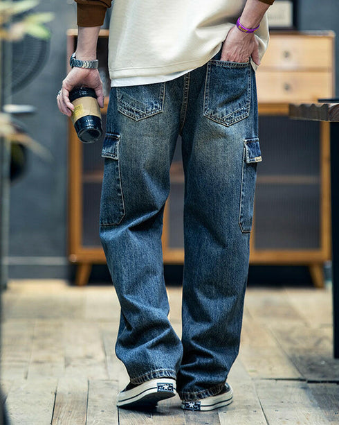 Side Flap Work Detail Denim Jeans P0381