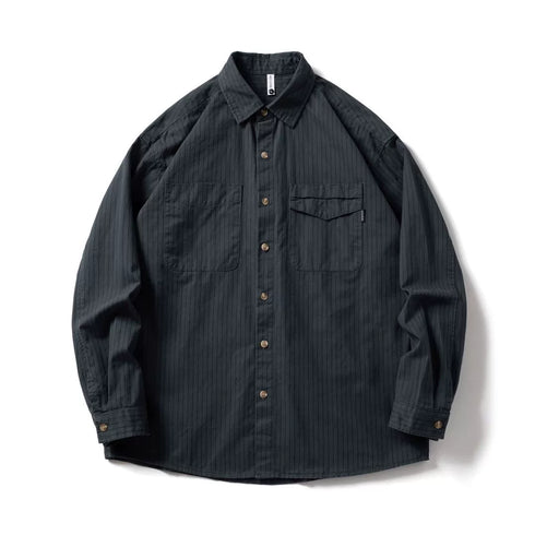 Cotton Long-sleeved Loose Striped Shirt P0498