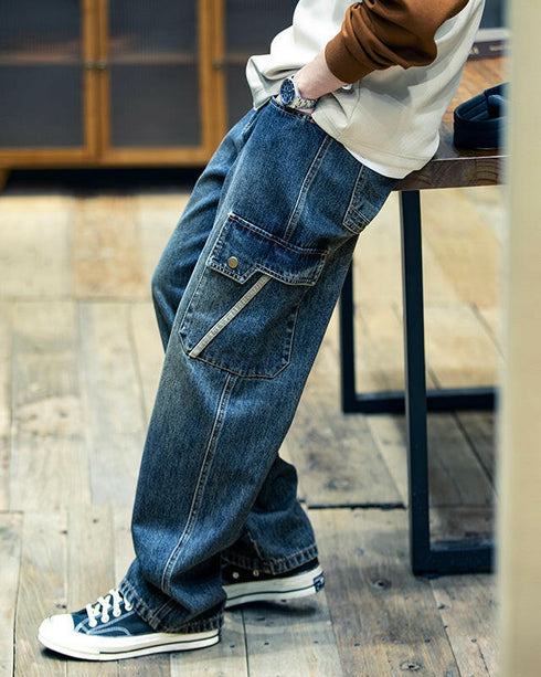 Side Flap Work Detail Denim Jeans P0381