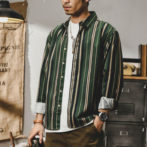 Retro Striped Color Matching Shirt P0093