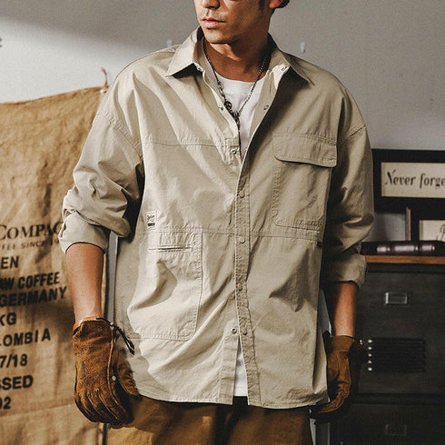 Pocket Long-sleeved Loose Shirt P0092