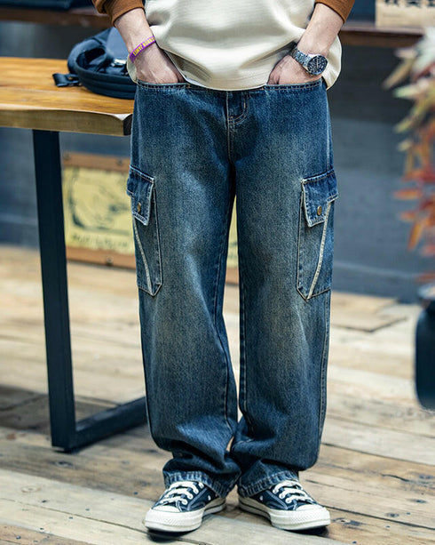 Side Flap Work Detail Denim Jeans P0381