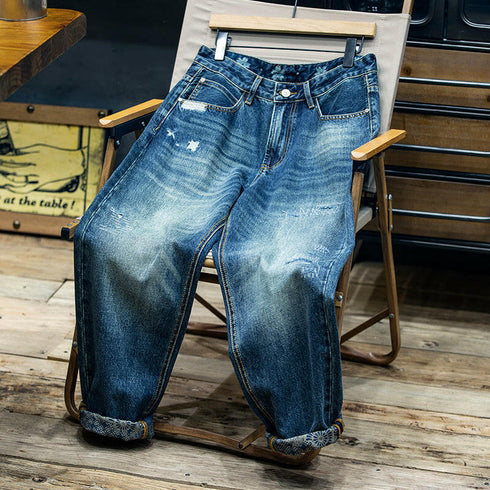 Broken Hole Jeans Loose Tapered Casual Pants P0471