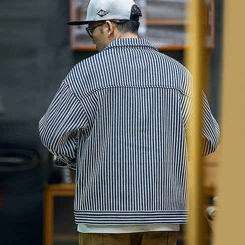 Striped Denim Loose Casual Jacket P0458