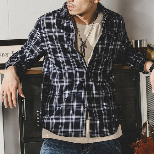 Plaid Long-sleeved Loose Shirt P0106