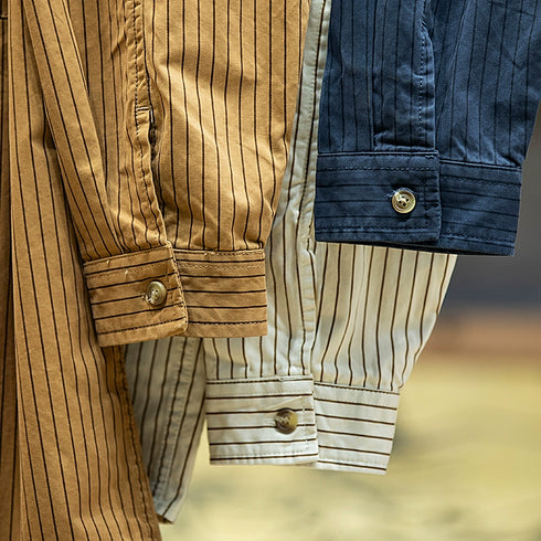 Cotton Long-sleeved Loose Striped Shirt P0498