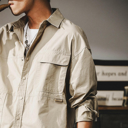 Pocket Long-sleeved Loose Shirt P0092