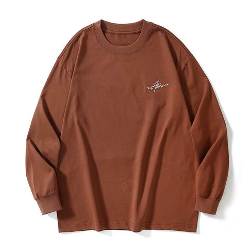 Embroidery Long-sleeved Loose Round Neck T-shirt P0518