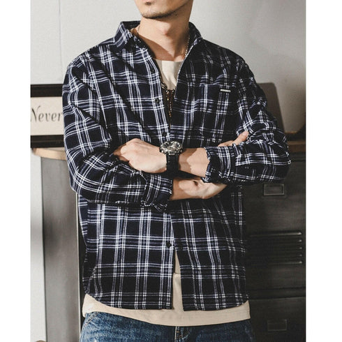 Plaid Long-sleeved Loose Shirt P0106