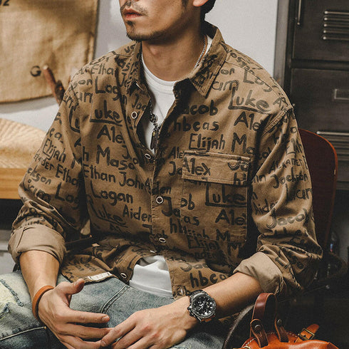 Long-sleeved Retro Printed Shirt P0125