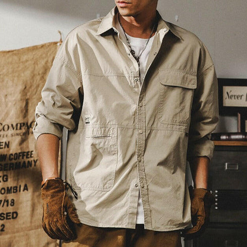 Pocket Long-sleeved Loose Shirt P0092