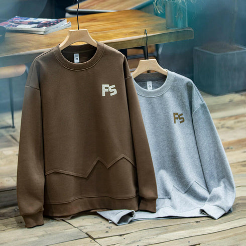 Patch Embroidery Loose Long Sleeve Round Neck Splicing T-shirt P0420