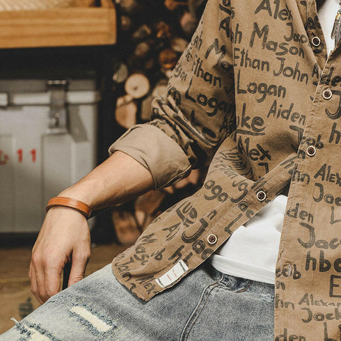 Long-sleeved Retro Printed Shirt P0125