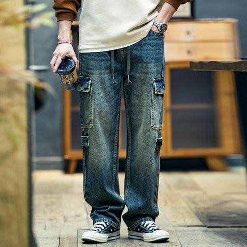 Straight Jeans Loose Multi-Pocket Pants P0378