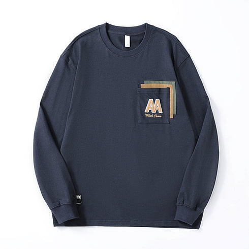 Cotton Long-sleeved Loose Round Neck T-shirt P0506