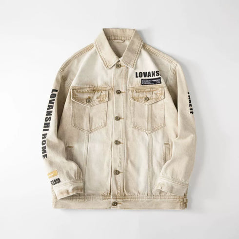 Yellow Mud Dyed Denim Loose Embroidery Jacket P0484