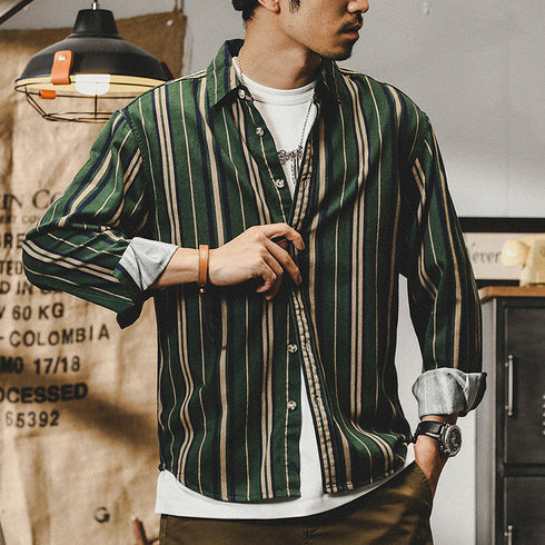 Retro Striped Color Matching Shirt P0093