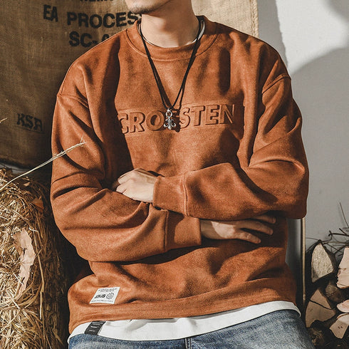 Suede 3D Steel Print Padded Sweatshirt P0620