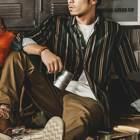 Retro Striped Color Matching Shirt P0093