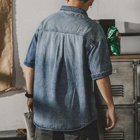 Retro Washed Tooling Denim Shirt P0133